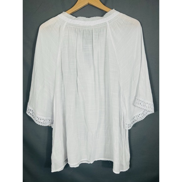 Counterparts Womens White Peasant Top XL Boho Gauzy Eyelet Trim Beachy Coastal - Picture 4 of 9